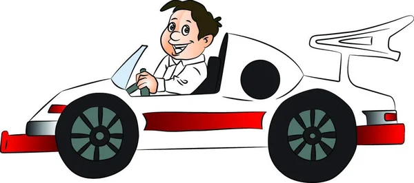 Vector Illustration Happy Young Boy Driving Car — Stock Vector