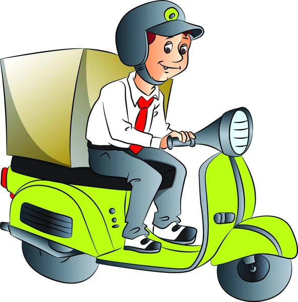 Ilustração Vetorial Menino Scooter Entregando Pizza —  Vetores de Stock