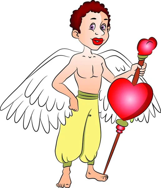 Векторная Иллюстрация Мальчика Феи Символом Формы Сердца Луке — стоковый вектор