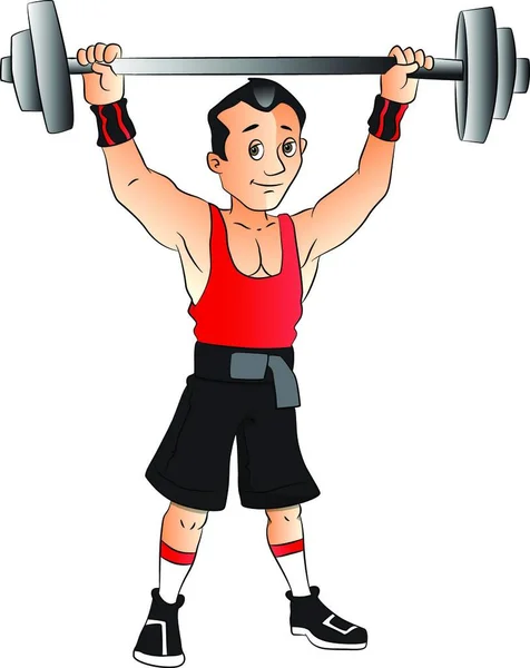 Illustration Young Man Barbell — Stock Vector