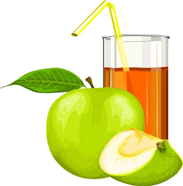 Illustration Vectorielle Pomme Verte Fraîche Avec Jus Verre — Image vectorielle