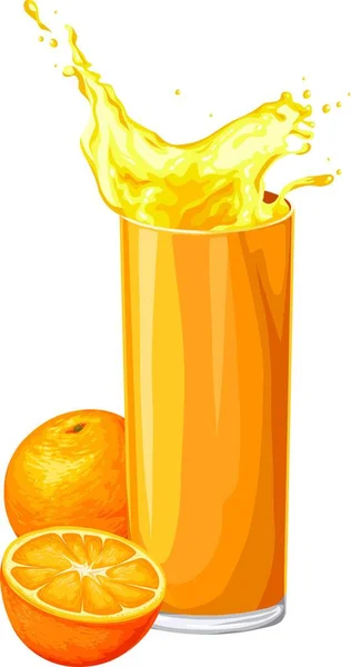 Εικονογράφηση Διάνυσμα Φρέσκων Πορτοκαλιών Χυμό Ποτήρι — Διανυσματικό Αρχείο