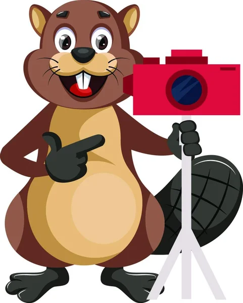 Beaver Camera Illustration Vector White Background — Stock Vector