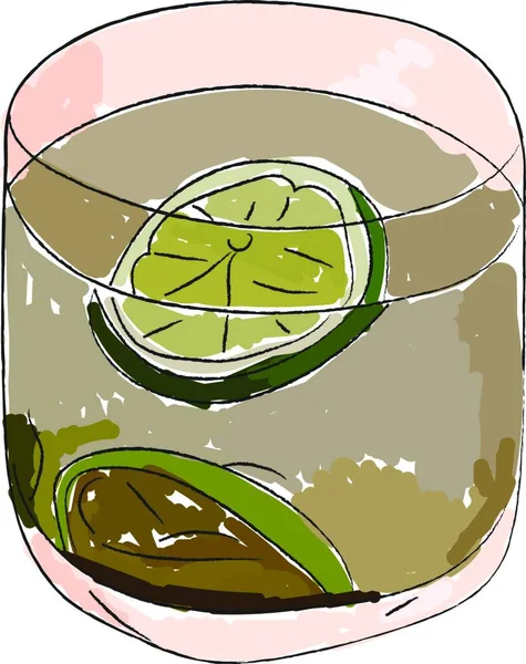 Vector Illustratie Van Een Glas Groene Thee Met Een Citroen — Stockvector