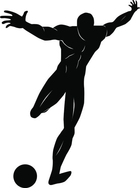 Football Silhouette Noire Homme Coup Pied Dans Ballon Illustration Vectorielle — Image vectorielle