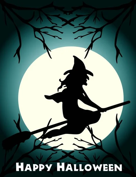 Bruja Voladora Halloween Una Escena Escoba Llena Puede Escalar Completamente — Vector de stock