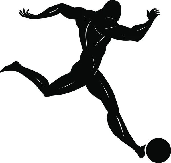 Calcio Silhouette Nera Uomo Calci Una Palla Illustrazione Vettoriale — Vettoriale Stock