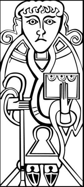 Old Celtic Symbol Saint Luke Holding Bible Cane Isolated White — Stock Vector