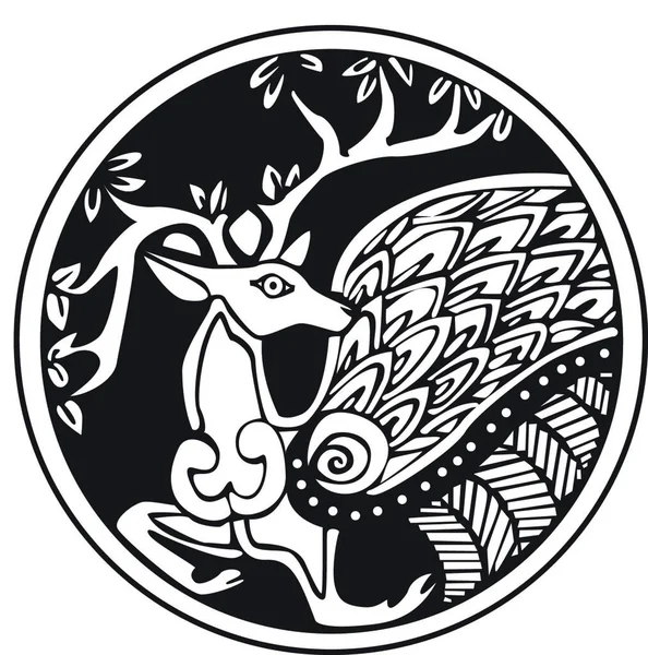 Druidský Astronomický Symbol Jelena Kruhovém Obrazci Izolovaný Bílém Pozadí — Stockový vektor