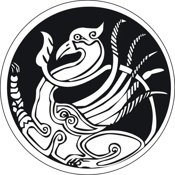Druidiczny Astronomiczny Symbol Ptaka Feniksa Kolistym Wzorze Grafiki Odizolowany Białym — Wektor stockowy