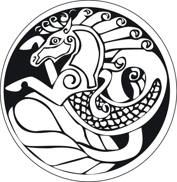 Друидский Астрономический Символ Единорога Водяного Коня Виде Рисунка Круга Изолированного — стоковый вектор