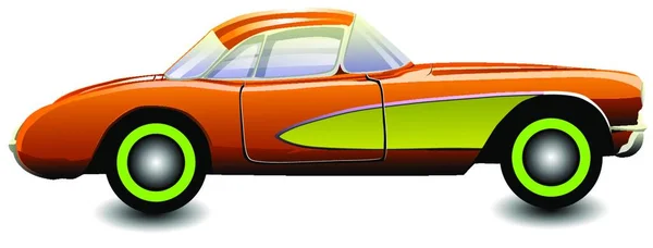 Classic Sports Car Coupe Orange Yellow Green Vector Illustration — Stock Vector
