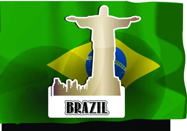 Brazil Brazilian Flag Silhouette City Christ Redeemer Statue Vector Illustration — Stock Vector
