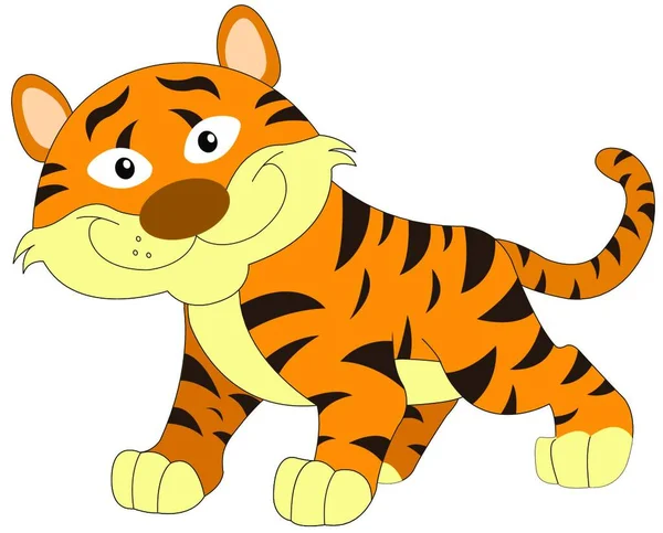 Carino Sorridente Tigre Arancione Marrone Illustrazione Vettoriale — Vettoriale Stock