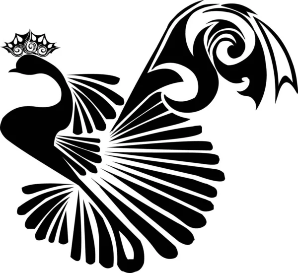 Güzel Bir Tavus Kuşunun Dövme Tasarımı Klasik Oymalı Çizim — Stok Vektör
