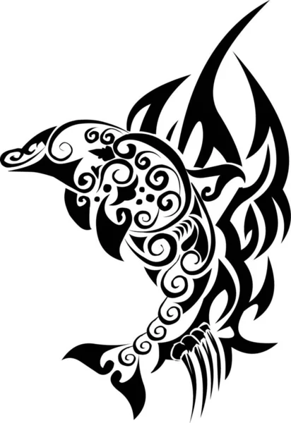 Дизайн Татуювання Дельфінової Риби Вінтажні Гравіровані Ілюстрації — стоковий вектор