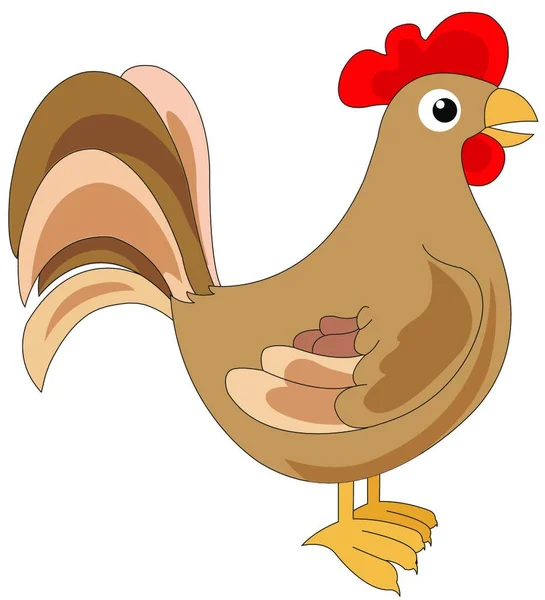 Carino Gallo Marrone Gallo Pollo Maschio Illustrazione Vettoriale — Vettoriale Stock