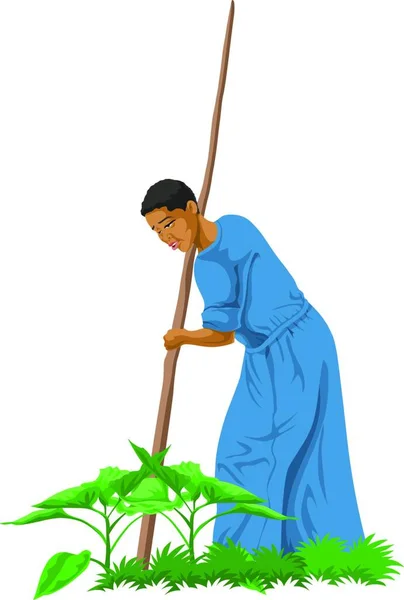 Vektor Illustration Eines Mannes Einem Grünen Kleid Mit Einer Schaufel — Stockvektor