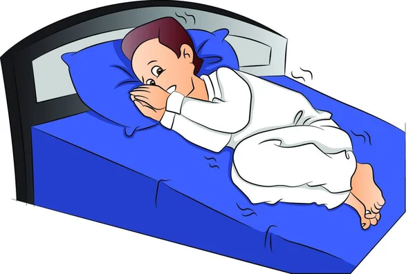 Ilustración Vectorial Del Niño Asustado Cama — Archivo Imágenes Vectoriales