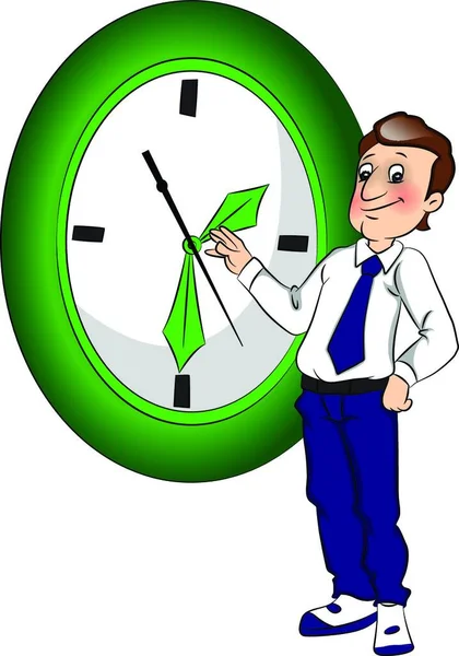 Illustration Vectorielle Homme Affaires Montrant Horloge Concept Gestion Temps — Image vectorielle