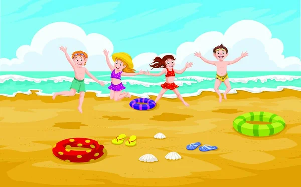 Enfants Plage Fun Sand Illustration Vectorielle — Image vectorielle