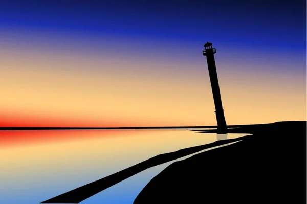 日落时的剪影灯塔的插图 — 图库矢量图片