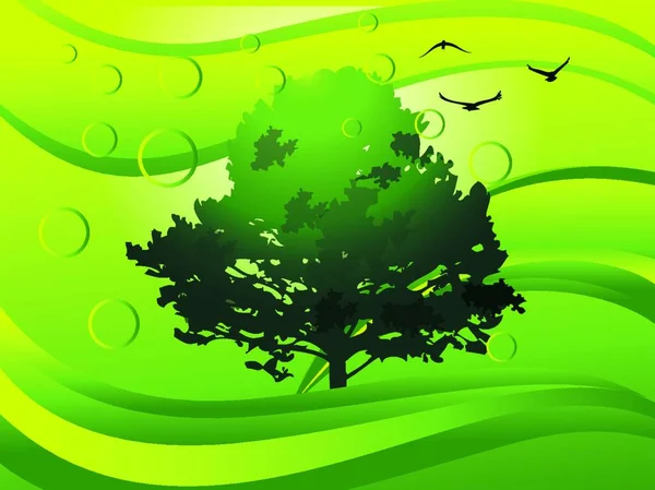Περιβάλλον Δείχνει Ένα Δέντρο Νερό Φυσαλίδες Και Πουλιά Διανυσματική Απεικόνιση — Διανυσματικό Αρχείο