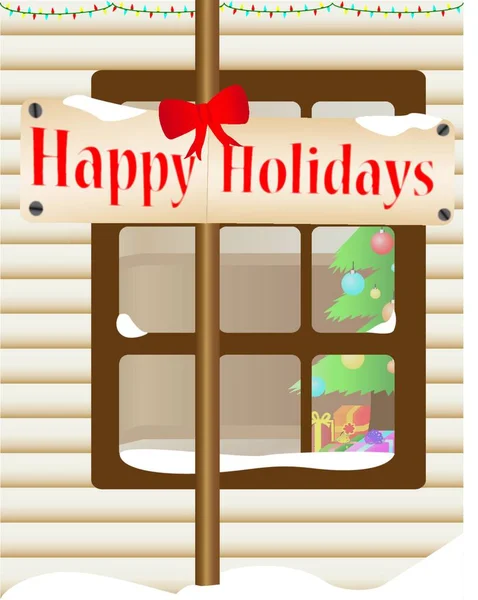Christmas Themed House Outdoor See Window Christmas Interior — Stock Vector