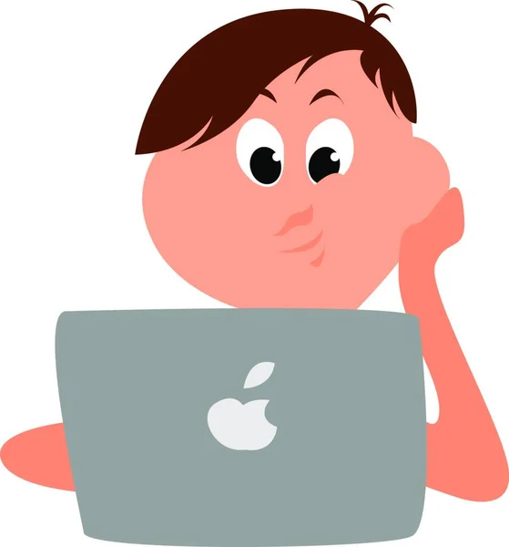 Jongen Met Laptop Illustratie Vector Witte Achtergrond — Stockvector