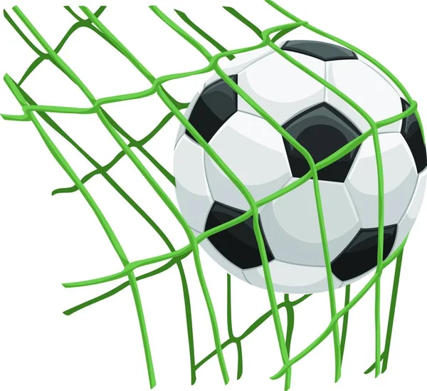 Ilustración Vectorial Pelota Fútbol Golpeando Red — Vector de stock
