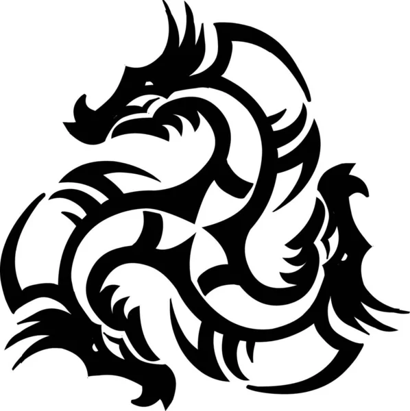 Illustration Vectorielle Noir Blanc Dragon Tatouage — Image vectorielle