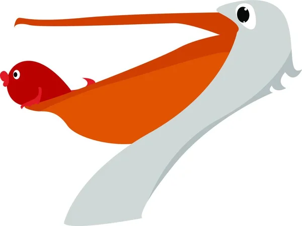 Pelican Med Fisk Illustration Vektor Vit Bakgrund — Stock vektor