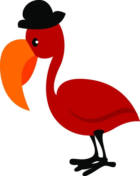 Красная Птица Шляпе Иллюстрация Вектор Белом Фоне — стоковый вектор