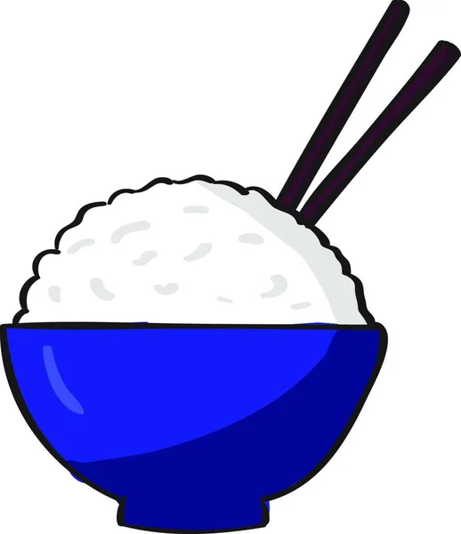 Arroz Maceta Azul Ilustración Vector Sobre Fondo Blanco — Vector de stock