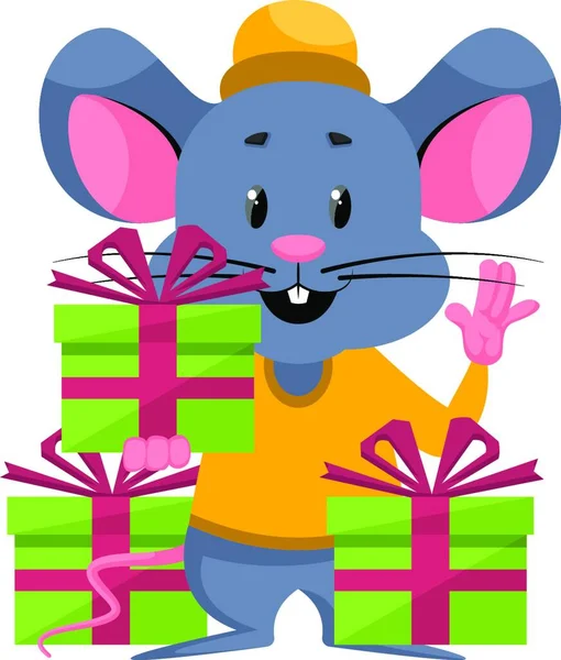 Ratón Con Regalo Cumpleaños Ilustración Vector Sobre Fondo Blanco — Vector de stock