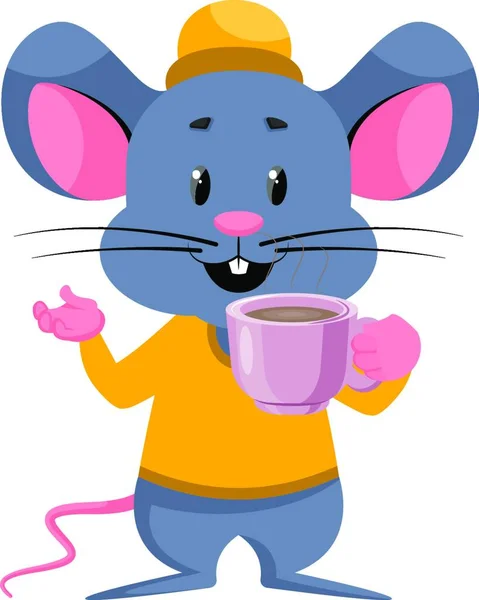 Maus Mit Kaffee Illustration Vektor Auf Weißem Hintergrund — Stockvektor