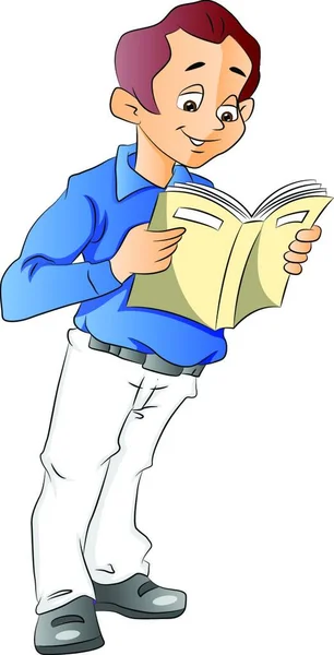 Ilustracja Chłopca Czytającego Książkę — Wektor stockowy