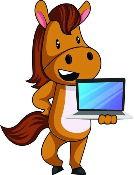 Paard Met Laptop Illustratie Vector Witte Achtergrond — Stockvector