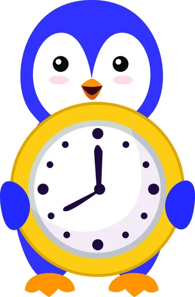 Penguin Clock Illustration Vector White Background — Stock Vector