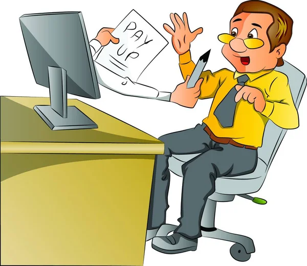 Ilustracja Wektorowa Biznesmen Przerażony Patrząc Ręce Monitora Komputerowego Prosząc Aby — Wektor stockowy