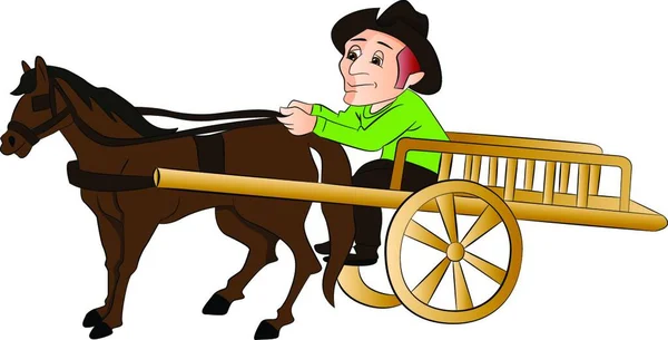 一个人骑着一辆马拉的马车的矢量图 — 图库矢量图片