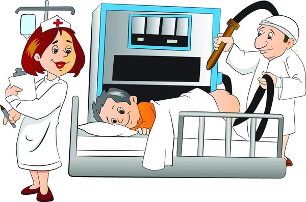 Médico Enfermeira Atendendo Paciente Ilustração Vetorial —  Vetores de Stock