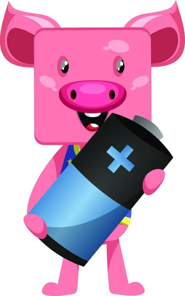 Schwein Mit Batterie Illustration Vektor Auf Weißem Hintergrund — Stockvektor