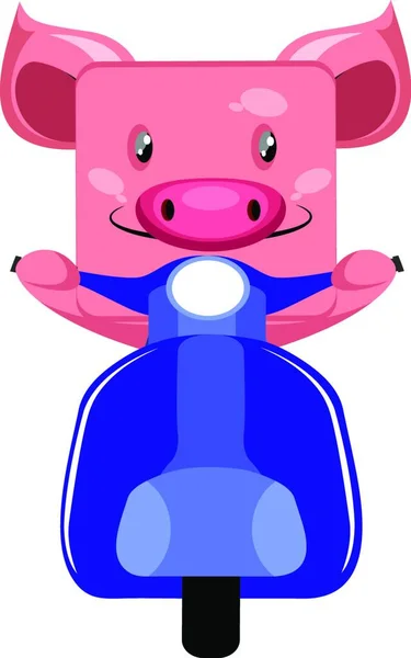 Schwein Mit Roller Illustration Vektor Auf Weißem Hintergrund — Stockvektor