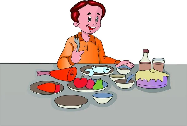 Illustration Eines Niedlichen Zeichentrickkochs Mit Einem Teller Brot — Stockvektor