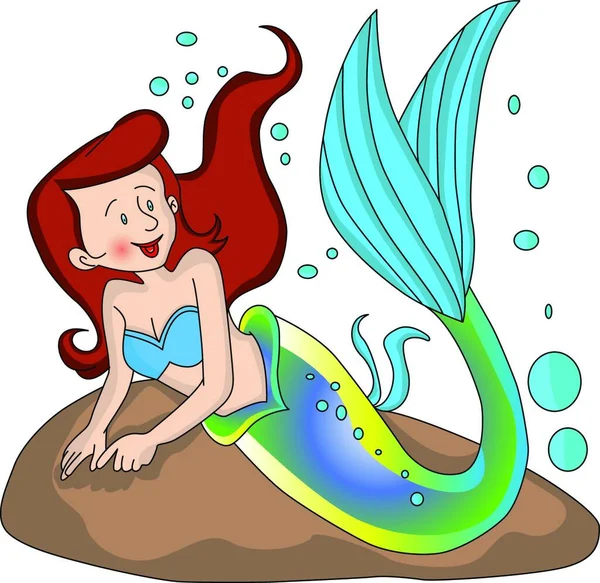 Illustration Einer Meerjungfrau Mit Einem Fisch — Stockvektor