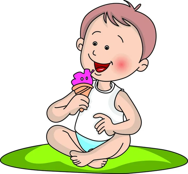 可爱小男孩吃冰淇淋的病媒图解 — 图库矢量图片