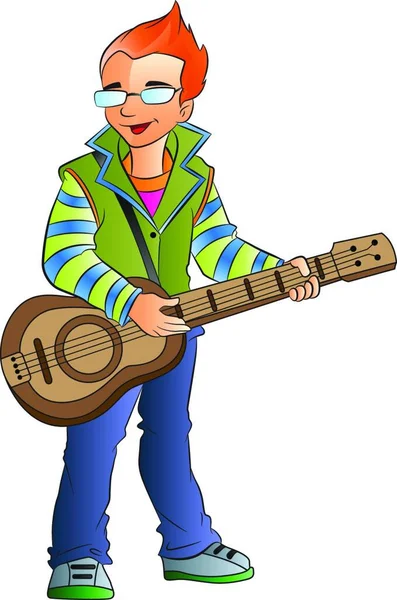 Illustration Eines Mannes Mit Einer Gitarre — Stockvektor