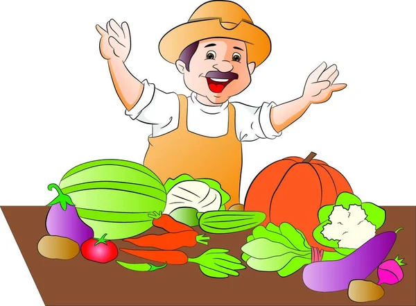 Agricoltore Con Frutta Verdura — Vettoriale Stock