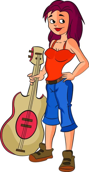 Sexy Pelirroja Femenina Con Una Guitarra Ilustración Vectorial — Archivo Imágenes Vectoriales